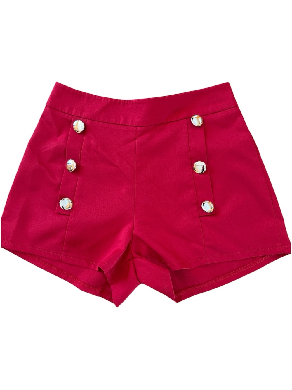 WOMENS RED GOLD BUTTON HIGH WAISTED SAILOR SHORTS ZIP CLOSURE MEDIUM REGULAR FIT